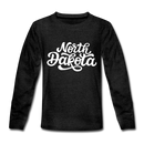 North Dakota Youth Long Sleeve Shirt - Hand Lettered Youth Long Sleeve North Dakota Tee - charcoal gray