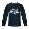 North Dakota Youth Long Sleeve Shirt - Hand Lettered Youth Long Sleeve North Dakota Tee - deep navy