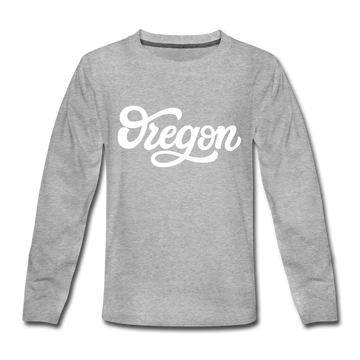 Oregon Youth Long Sleeve Shirt - Hand Lettered Youth Long Sleeve Oregon Tee - heather gray