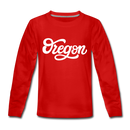 Oregon Youth Long Sleeve Shirt - Hand Lettered Youth Long Sleeve Oregon Tee - red