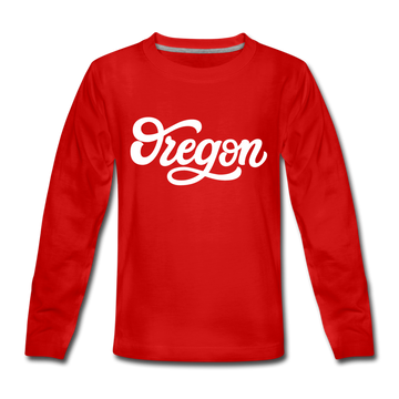 Oregon Youth Long Sleeve Shirt - Hand Lettered Youth Long Sleeve Oregon Tee - red