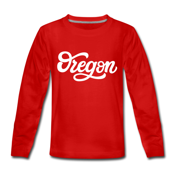 Oregon Youth Long Sleeve Shirt - Hand Lettered Youth Long Sleeve Oregon Tee - red