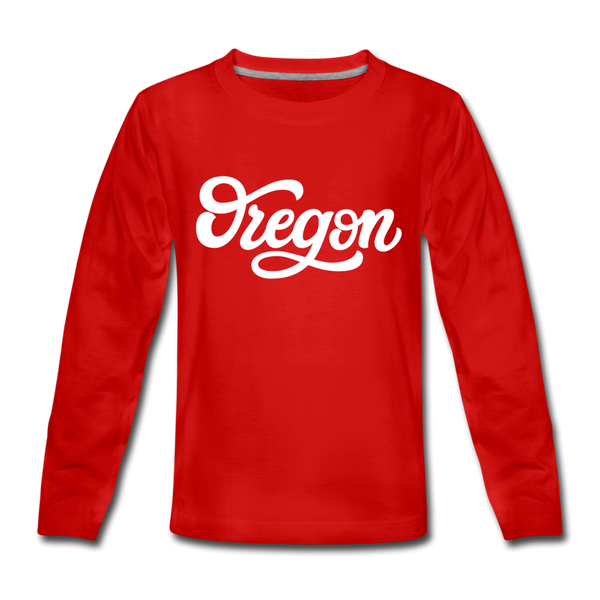 Oregon Youth Long Sleeve Shirt - Hand Lettered Youth Long Sleeve Oregon Tee - red
