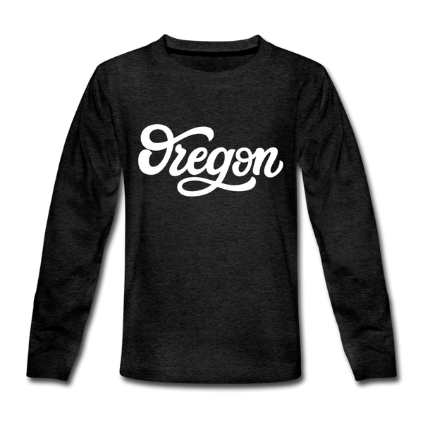 Oregon Youth Long Sleeve Shirt - Hand Lettered Youth Long Sleeve Oregon Tee - charcoal gray