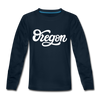 Oregon Youth Long Sleeve Shirt - Hand Lettered Youth Long Sleeve Oregon Tee - deep navy