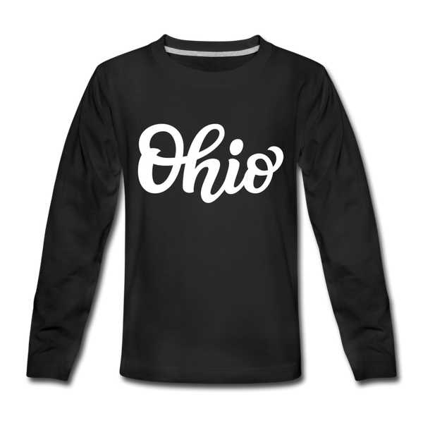 Ohio Youth Long Sleeve Shirt - Hand Lettered Youth Long Sleeve Ohio Tee - black