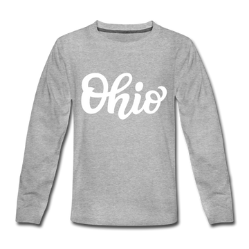 Ohio Youth Long Sleeve Shirt - Hand Lettered Youth Long Sleeve Ohio Tee - heather gray