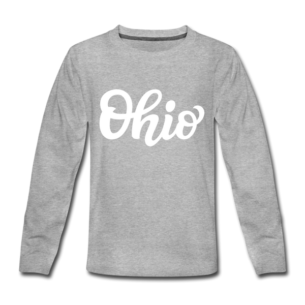 Ohio Youth Long Sleeve Shirt - Hand Lettered Youth Long Sleeve Ohio Tee - heather gray