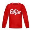 Ohio Youth Long Sleeve Shirt - Hand Lettered Youth Long Sleeve Ohio Tee - red