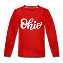 Ohio Youth Long Sleeve Shirt - Hand Lettered Youth Long Sleeve Ohio Tee - red