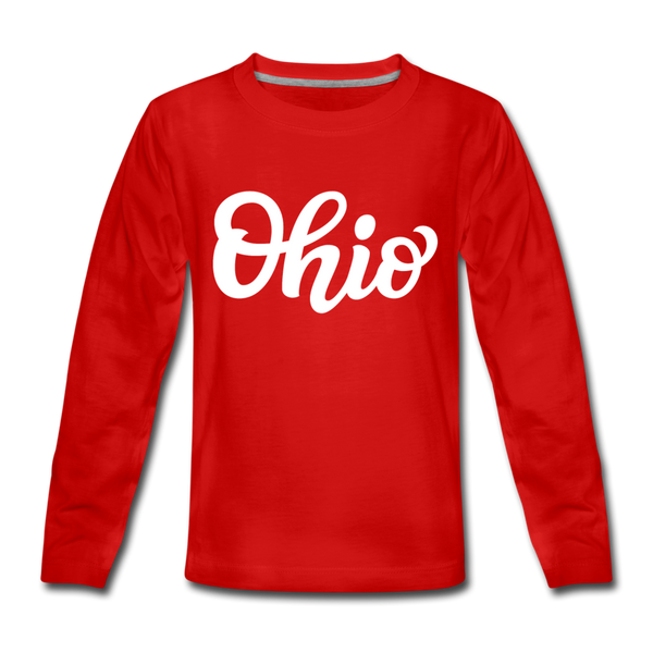 Ohio Youth Long Sleeve Shirt - Hand Lettered Youth Long Sleeve Ohio Tee - red