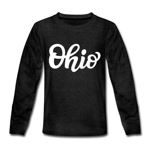 Ohio Youth Long Sleeve Shirt - Hand Lettered Youth Long Sleeve Ohio Tee - charcoal gray