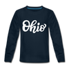 Ohio Youth Long Sleeve Shirt - Hand Lettered Youth Long Sleeve Ohio Tee - deep navy