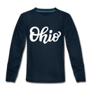 Ohio Youth Long Sleeve Shirt - Hand Lettered Youth Long Sleeve Ohio Tee - deep navy