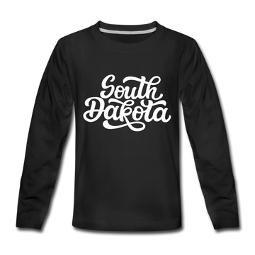 South Dakota Youth Long Sleeve Shirt - Hand Lettered Youth Long Sleeve South Dakota Tee - black