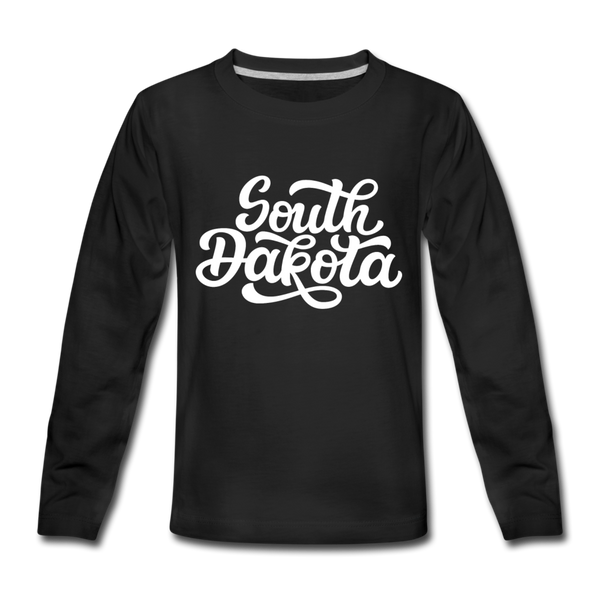 South Dakota Youth Long Sleeve Shirt - Hand Lettered Youth Long Sleeve South Dakota Tee - black