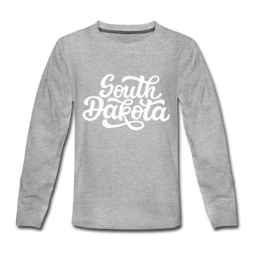 South Dakota Youth Long Sleeve Shirt - Hand Lettered Youth Long Sleeve South Dakota Tee - heather gray