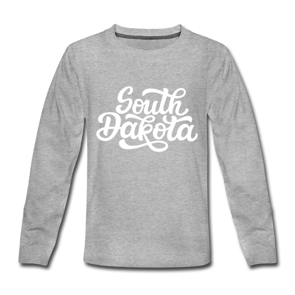 South Dakota Youth Long Sleeve Shirt - Hand Lettered Youth Long Sleeve South Dakota Tee - heather gray
