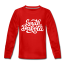 South Dakota Youth Long Sleeve Shirt - Hand Lettered Youth Long Sleeve South Dakota Tee - red