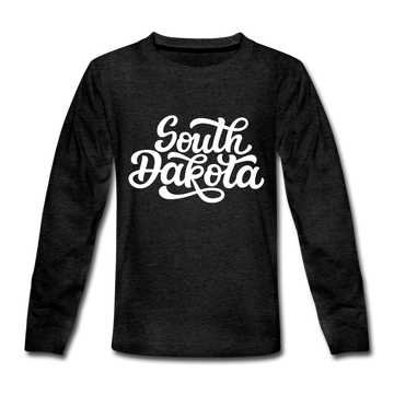 South Dakota Youth Long Sleeve Shirt - Hand Lettered Youth Long Sleeve South Dakota Tee - charcoal gray