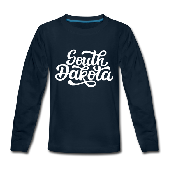South Dakota Youth Long Sleeve Shirt - Hand Lettered Youth Long Sleeve South Dakota Tee - deep navy