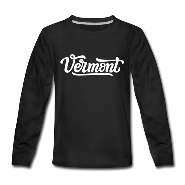 Vermont Youth Long Sleeve Shirt - Hand Lettered Youth Long Sleeve Vermont Tee - black
