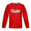 Vermont Youth Long Sleeve Shirt - Hand Lettered Youth Long Sleeve Vermont Tee - red