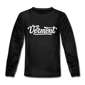 Vermont Youth Long Sleeve Shirt - Hand Lettered Youth Long Sleeve Vermont Tee - charcoal gray