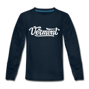 Vermont Youth Long Sleeve Shirt - Hand Lettered Youth Long Sleeve Vermont Tee - deep navy