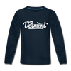 Vermont Youth Long Sleeve Shirt - Hand Lettered Youth Long Sleeve Vermont Tee - deep navy
