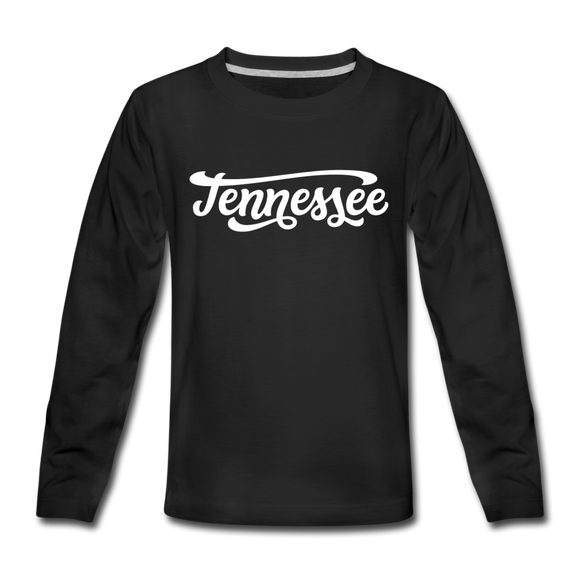 Tennessee Youth Long Sleeve Shirt - Hand Lettered Youth Long Sleeve Tennessee Tee - black