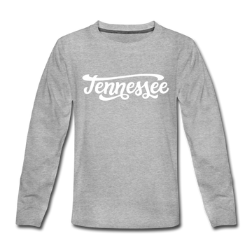 Tennessee Youth Long Sleeve Shirt - Hand Lettered Youth Long Sleeve Tennessee Tee - heather gray
