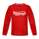 Tennessee Youth Long Sleeve Shirt - Hand Lettered Youth Long Sleeve Tennessee Tee - red