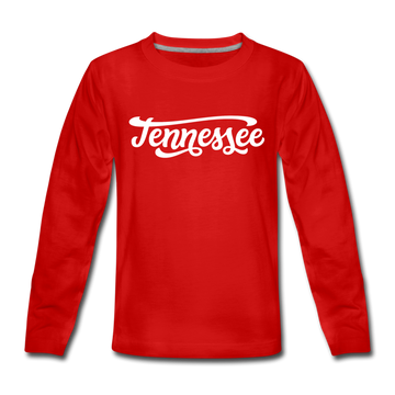 Tennessee Youth Long Sleeve Shirt - Hand Lettered Youth Long Sleeve Tennessee Tee - red