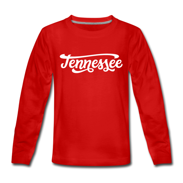 Tennessee Youth Long Sleeve Shirt - Hand Lettered Youth Long Sleeve Tennessee Tee - red