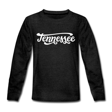 Tennessee Youth Long Sleeve Shirt - Hand Lettered Youth Long Sleeve Tennessee Tee - charcoal gray