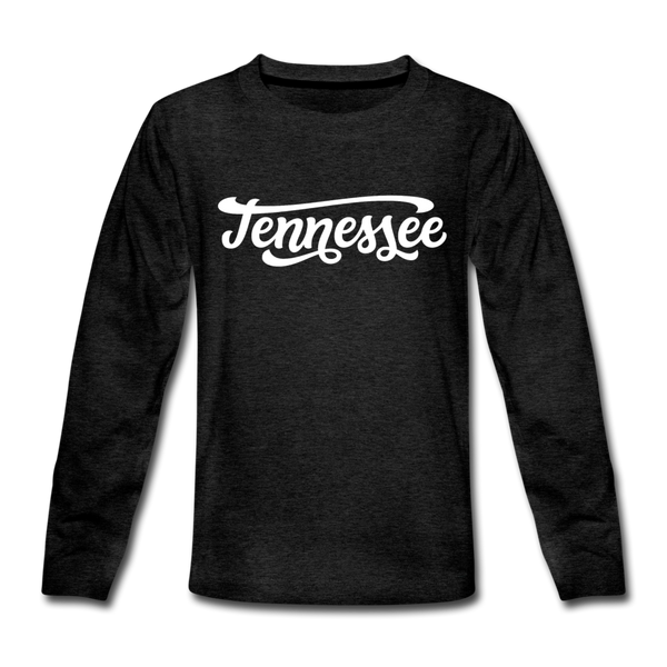Tennessee Youth Long Sleeve Shirt - Hand Lettered Youth Long Sleeve Tennessee Tee - charcoal gray