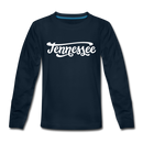 Tennessee Youth Long Sleeve Shirt - Hand Lettered Youth Long Sleeve Tennessee Tee - deep navy