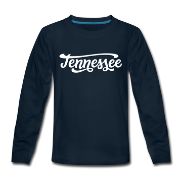 Tennessee Youth Long Sleeve Shirt - Hand Lettered Youth Long Sleeve Tennessee Tee - deep navy