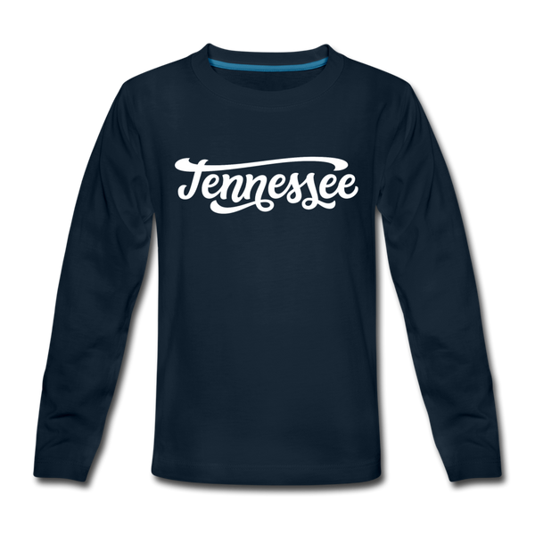 Tennessee Youth Long Sleeve Shirt - Hand Lettered Youth Long Sleeve Tennessee Tee - deep navy
