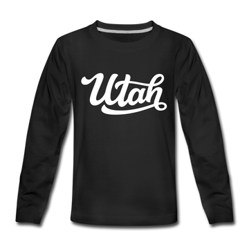 Utah Youth Long Sleeve Shirt - Hand Lettered Youth Long Sleeve Utah Tee - black