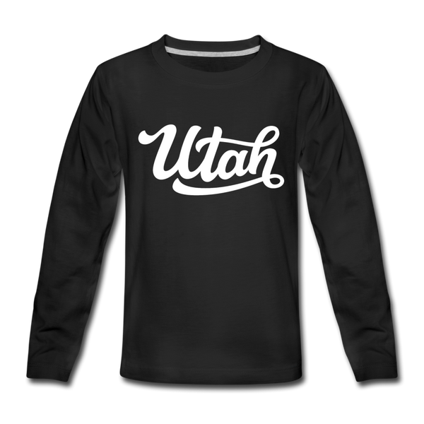 Utah Youth Long Sleeve Shirt - Hand Lettered Youth Long Sleeve Utah Tee - black