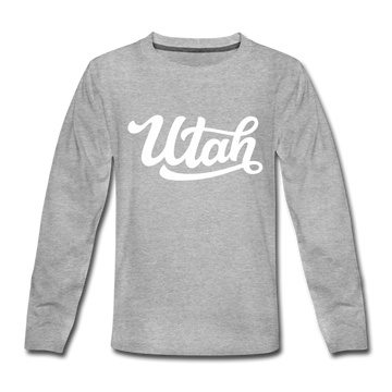 Utah Youth Long Sleeve Shirt - Hand Lettered Youth Long Sleeve Utah Tee - heather gray