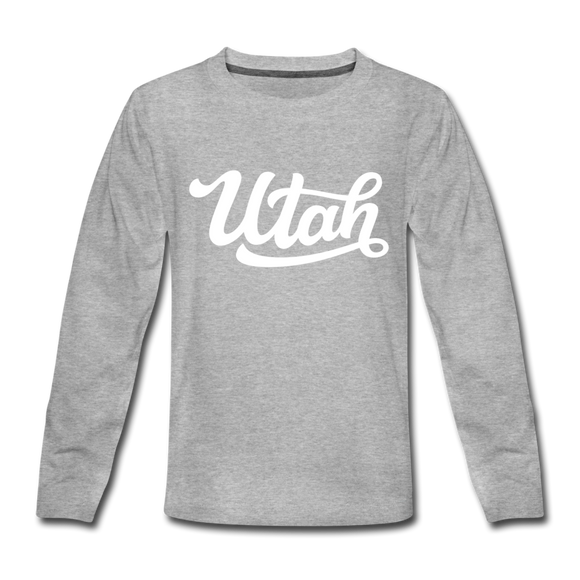 Utah Youth Long Sleeve Shirt - Hand Lettered Youth Long Sleeve Utah Tee - heather gray