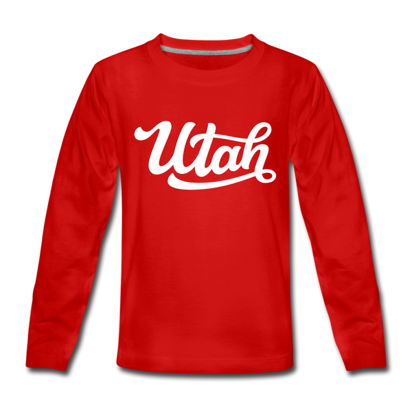 Utah Youth Long Sleeve Shirt - Hand Lettered Youth Long Sleeve Utah Tee - red