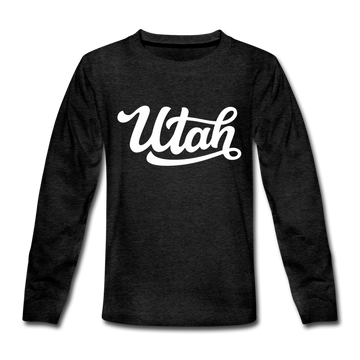 Utah Youth Long Sleeve Shirt - Hand Lettered Youth Long Sleeve Utah Tee - charcoal gray