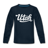 Utah Youth Long Sleeve Shirt - Hand Lettered Youth Long Sleeve Utah Tee - deep navy