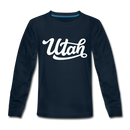 Utah Youth Long Sleeve Shirt - Hand Lettered Youth Long Sleeve Utah Tee - deep navy