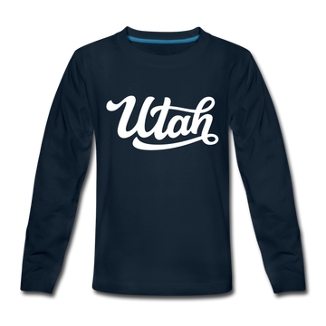 Utah Youth Long Sleeve Shirt - Hand Lettered Youth Long Sleeve Utah Tee - deep navy