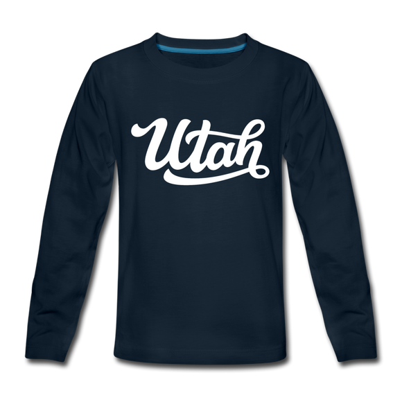 Utah Youth Long Sleeve Shirt - Hand Lettered Youth Long Sleeve Utah Tee - deep navy